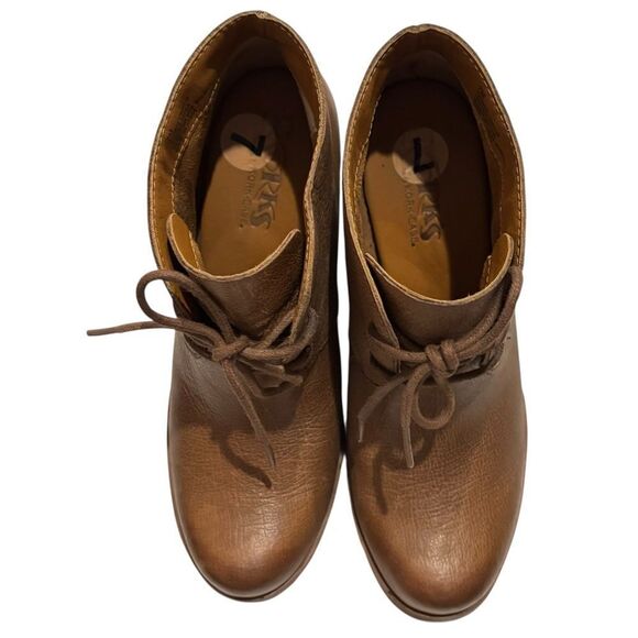 Kork Ease Roana Camel Tan Brown Leather Oxford Heeled Ankle Boot Lace Booties 7M - Picture 8 of 10